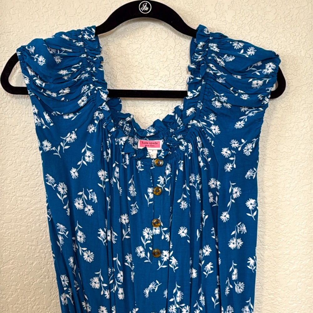Kate Spade Blue Macaw Romper, Floral off the Shoulder. Size Small. Fits XS-M - Picture 2 of 6